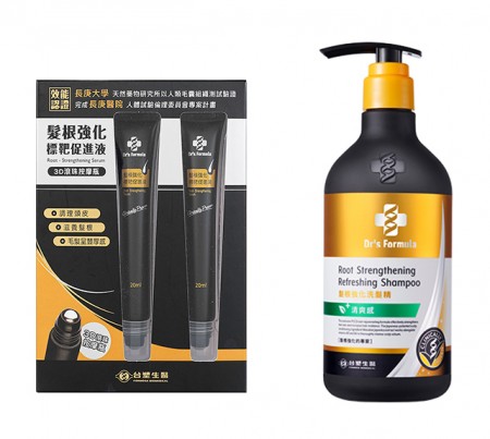 ｜台塑生醫Dr's Formula 髮根強化組合｜髮根強化標靶促進液（3D滾珠瓶20ml*2瓶/組）+ 髮根強化洗髮精（清爽感）三代*2瓶｜